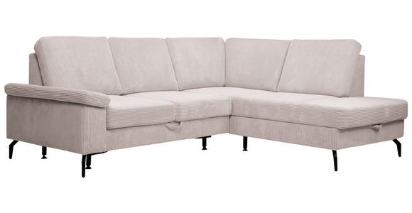 ECKSOFA inkl. Funktionen Creme Velours Bettkasten, Sitzvorzug  - Creme/Schwarz, KONVENTIONELL, Textil/Metall (253/206cm) - Venda