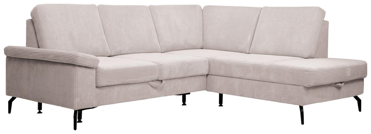ECKSOFA inkl. Funktionen Creme Velours Bettkasten, Sitzvorzug  - Creme/Schwarz, KONVENTIONELL, Textil/Metall (253/206cm) - Venda