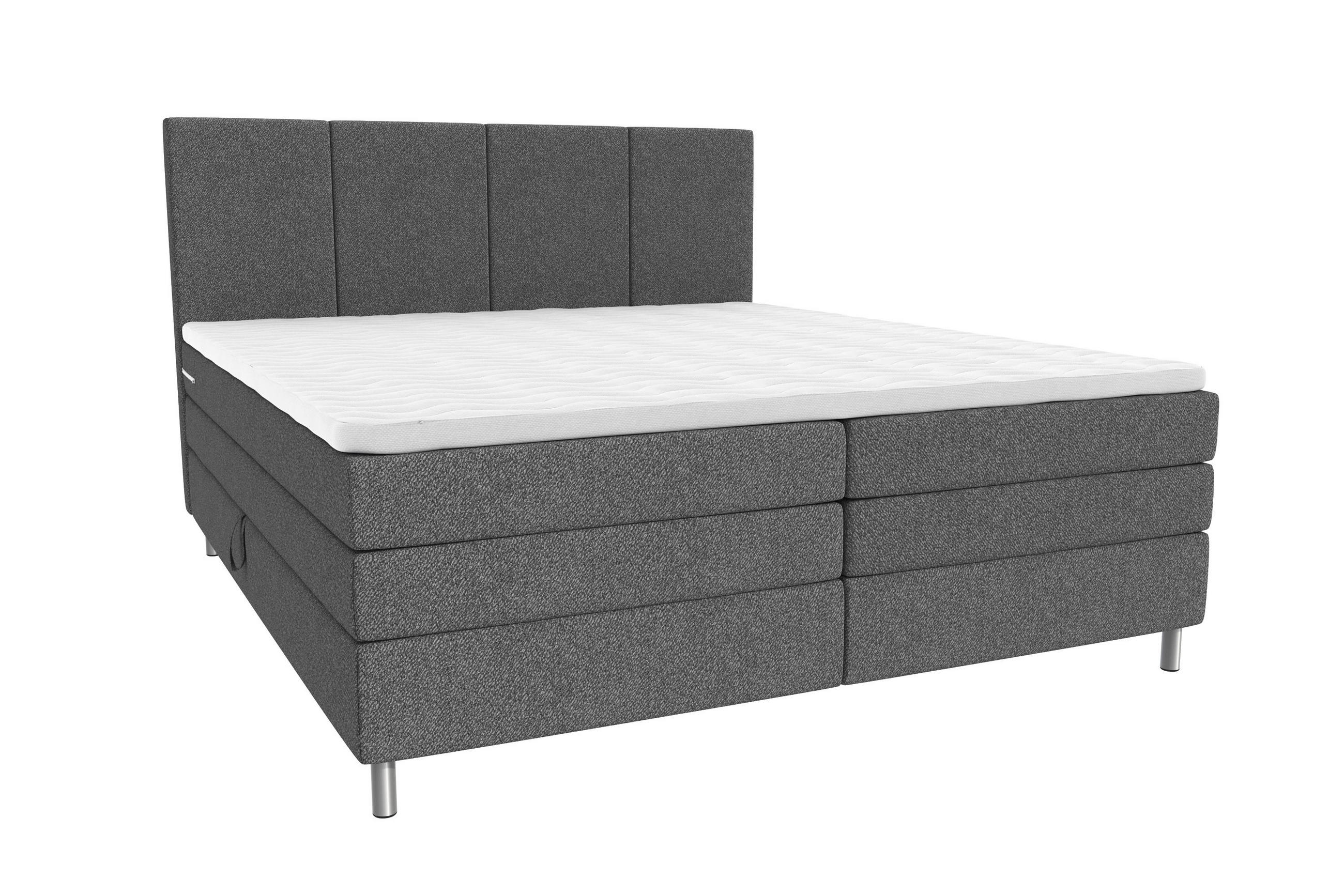 BOXSPRINGBETT 180/200 cm,  in Anthrazit, Bettkasten, Topper, Matratzen, H3 = fest  - Chromfarben/Anthrazit, KONVENTIONELL, Kunststoff/Textil (180/200cm) - Boxxx