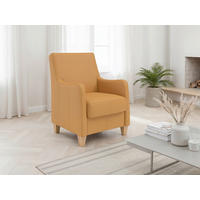 SESSEL in Echtleder Currygelb  - Currygelb/Eichefarben, Basics, Leder/Holz (70/93/75cm) - Sit & More