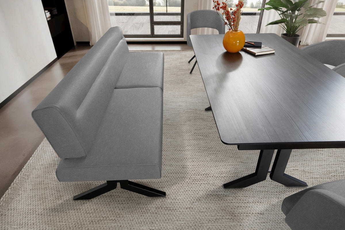 SITZBANK 220/87/70-86 cm Lederlook (vegan) Hellgrau  - Hellgrau/Schwarz, KONVENTIONELL, Textil/Metall (220/87/70-86cm) - Moderano