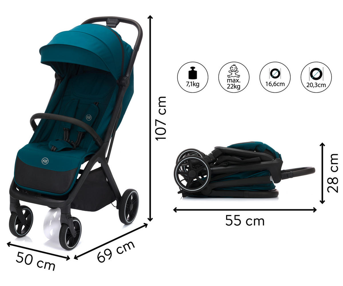BUGGY Cooper  - Türkis/Schwarz, Basics, Textil (50/107/69cm) - Fillikid