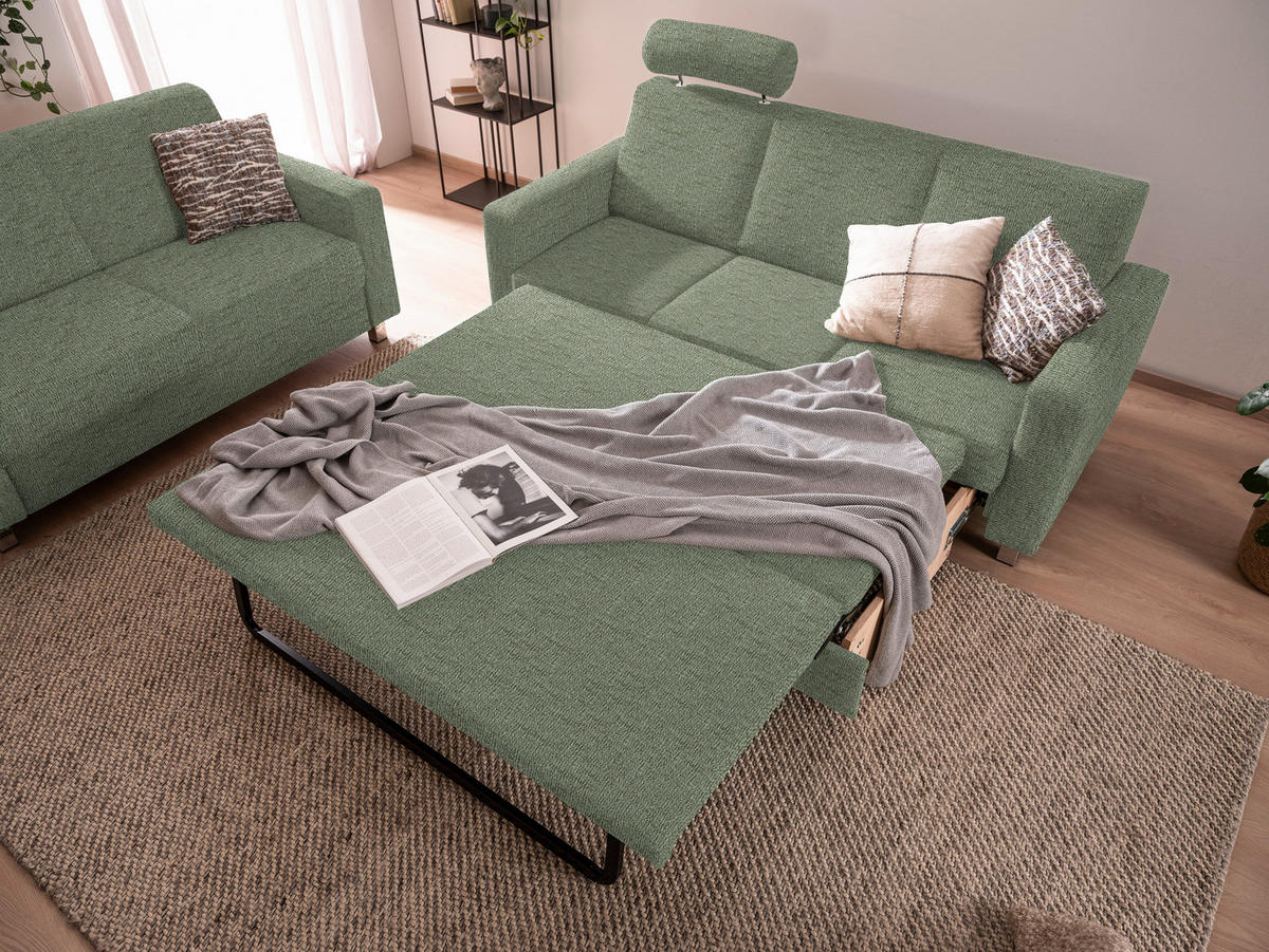 3-SITZER-SOFA in Flachgewebe Hellgrün  - Chromfarben/Hellgrün, Design, Textil/Metall (195/83/85cm) - Xora