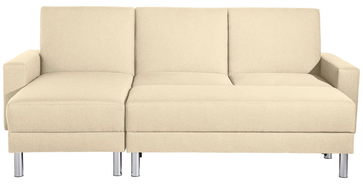 ECKSCHLAFSOFA inkl. Hocker in Beige Textil   - Chromfarben/Beige, Konventionell, Textil/Metall (152/230cm) - Max Winzer