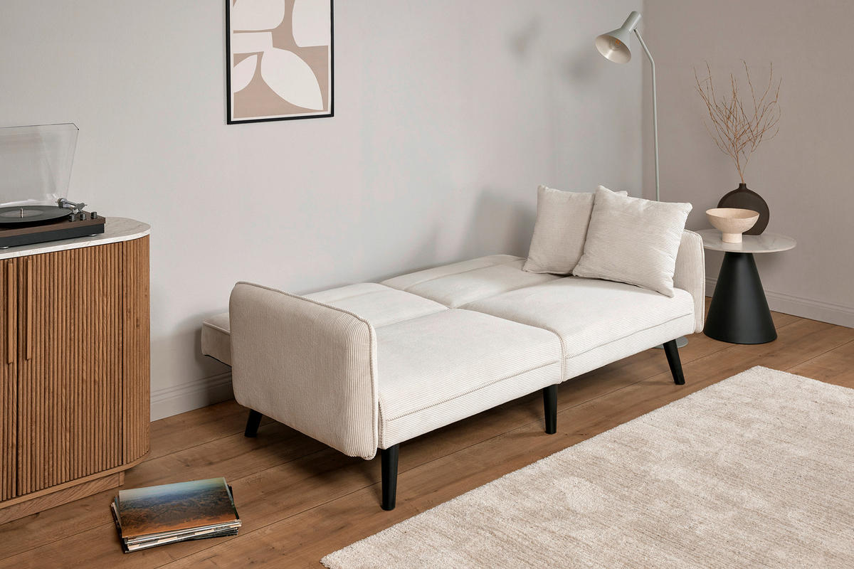 SCHLAFSOFA Cord Elfenbein  - Elfenbein/Champagner, MODERN, Holz/Textil (191/83/84cm) - Livetastic