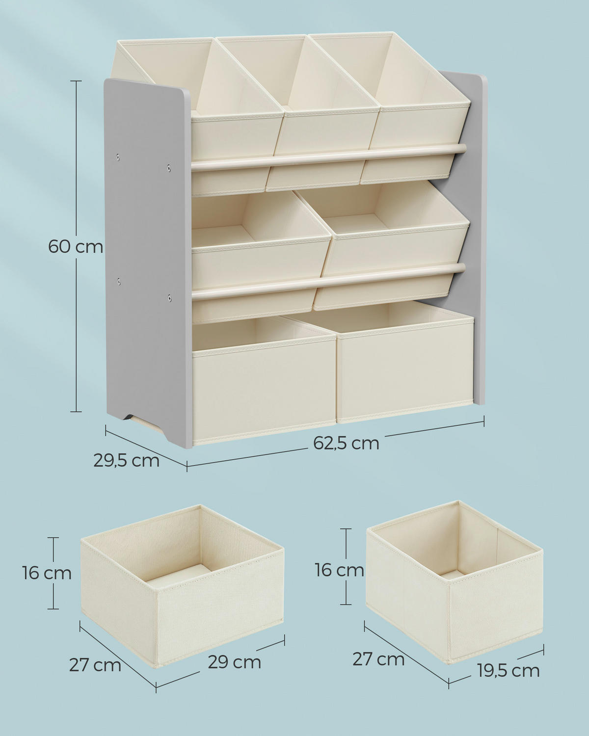 KINDERREGAL 62,5/60/29,5 cm  - Beige/Grau, MODERN, Holzwerkstoff/Textil (62,5/60/29,5cm) - MID.YOU