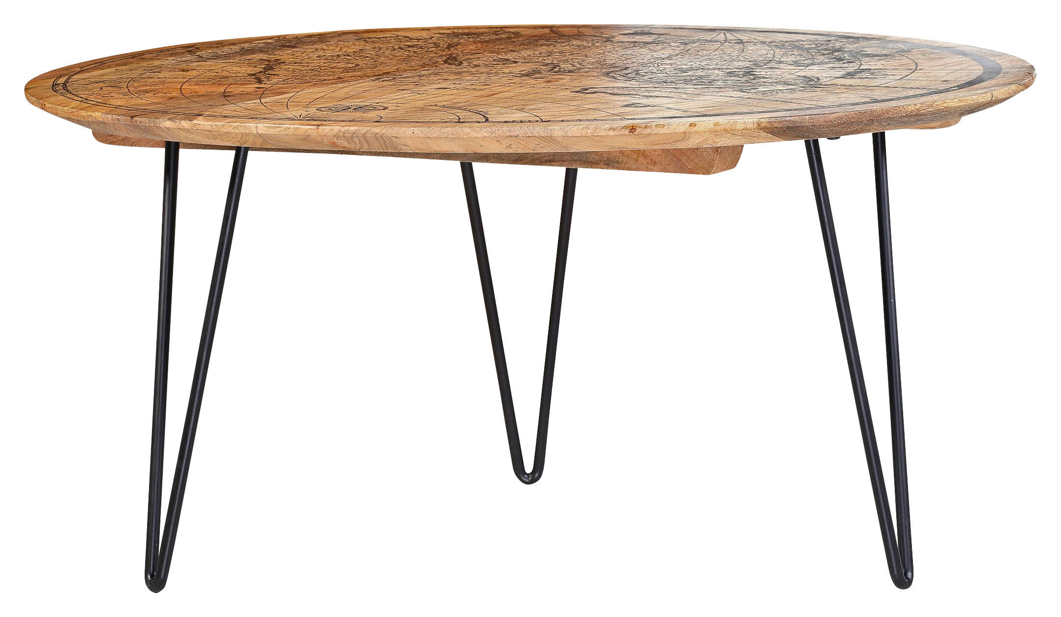 COUCHTISCH Mangoholz massiv 90/90/44 cm rund Braun  - Schwarz/Braun, Trend, Holz/Metall (90/90/44cm) - Carryhome