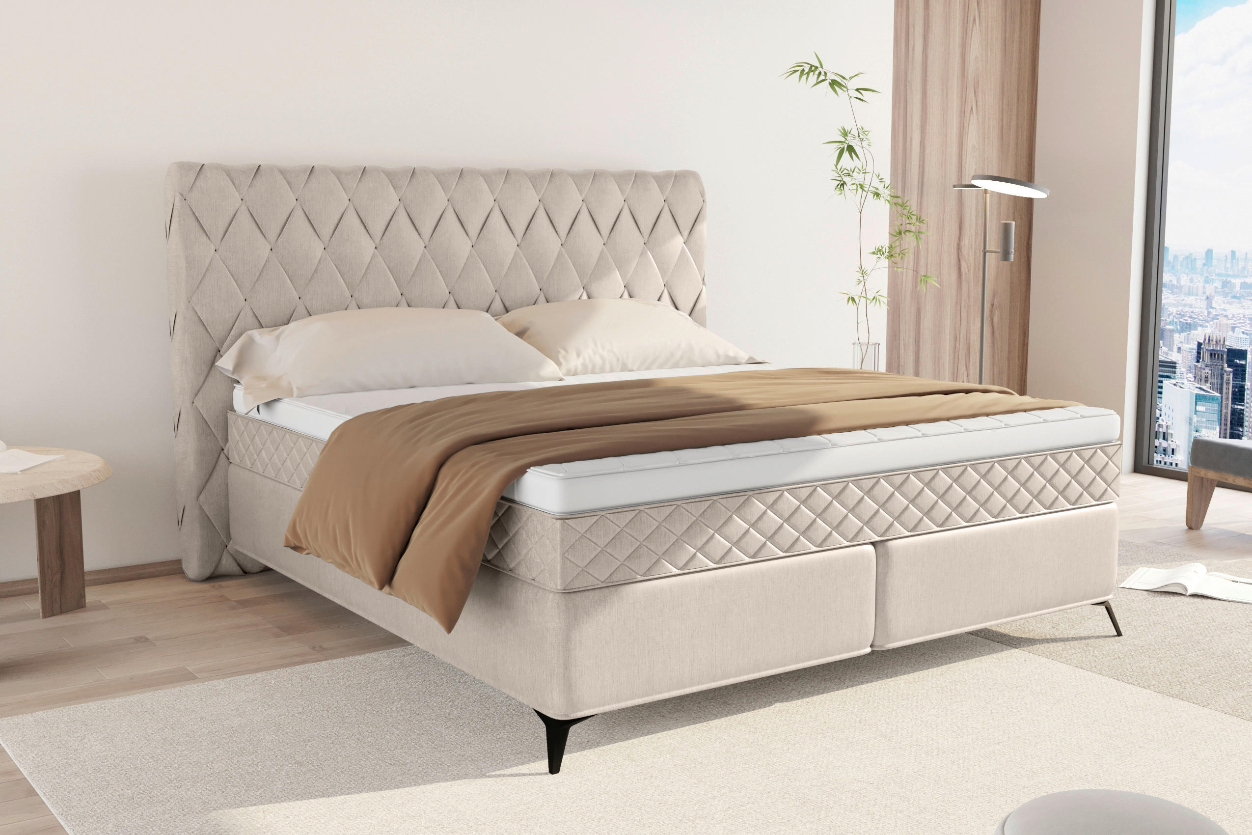 BOXSPRINGBETT 140/200 cm  in Greige  - Greige/Schwarz, Design, Textil/Metall (140/200cm) - Boxxx