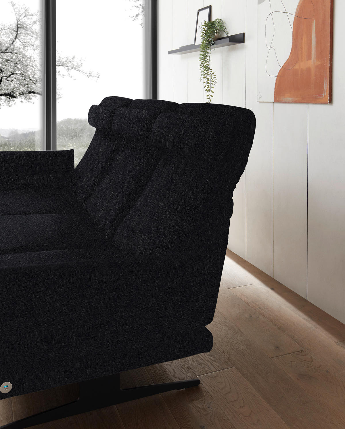 ECKSOFA in Flachgewebe Schwarz  - Schwarz, Design, Textil/Metall (176-217/279-327cm) - Dieter Knoll