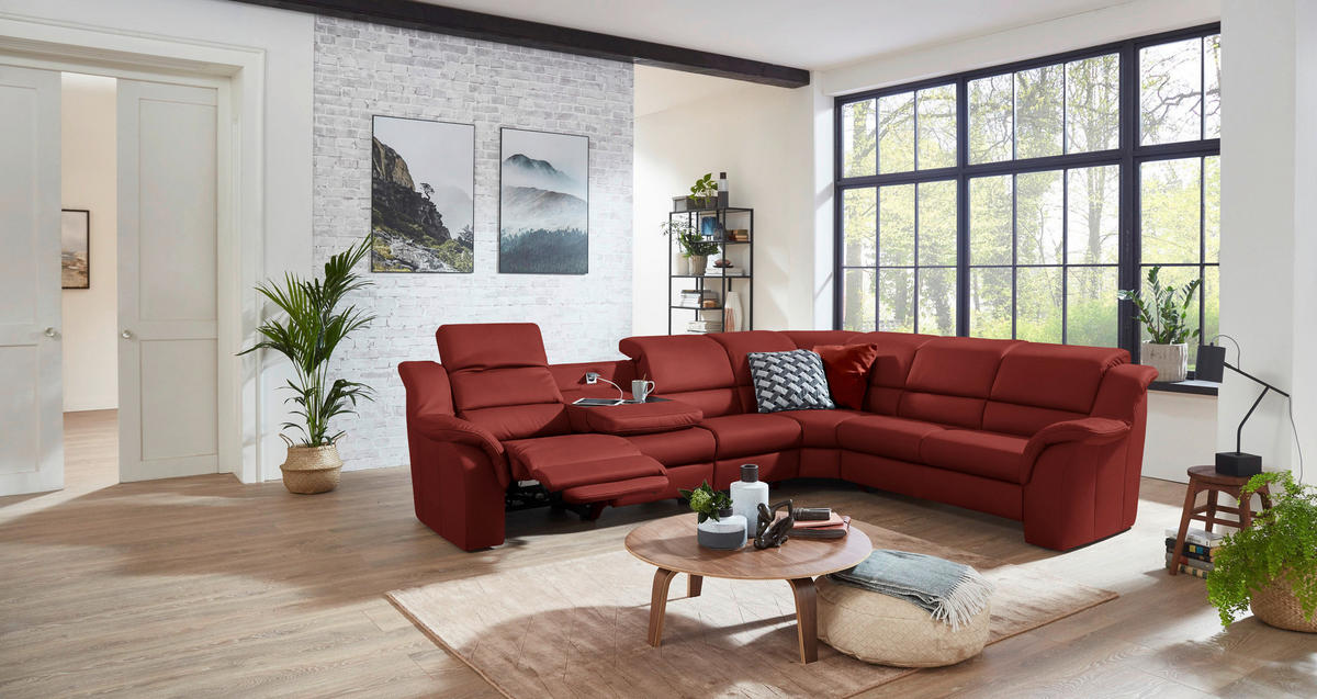 ECKSOFA  in Echtleder Rotorange  324/260 cm  - Chromfarben/Rotorange, KONVENTIONELL, Leder/Kunststoff (324/260cm) - Cantus