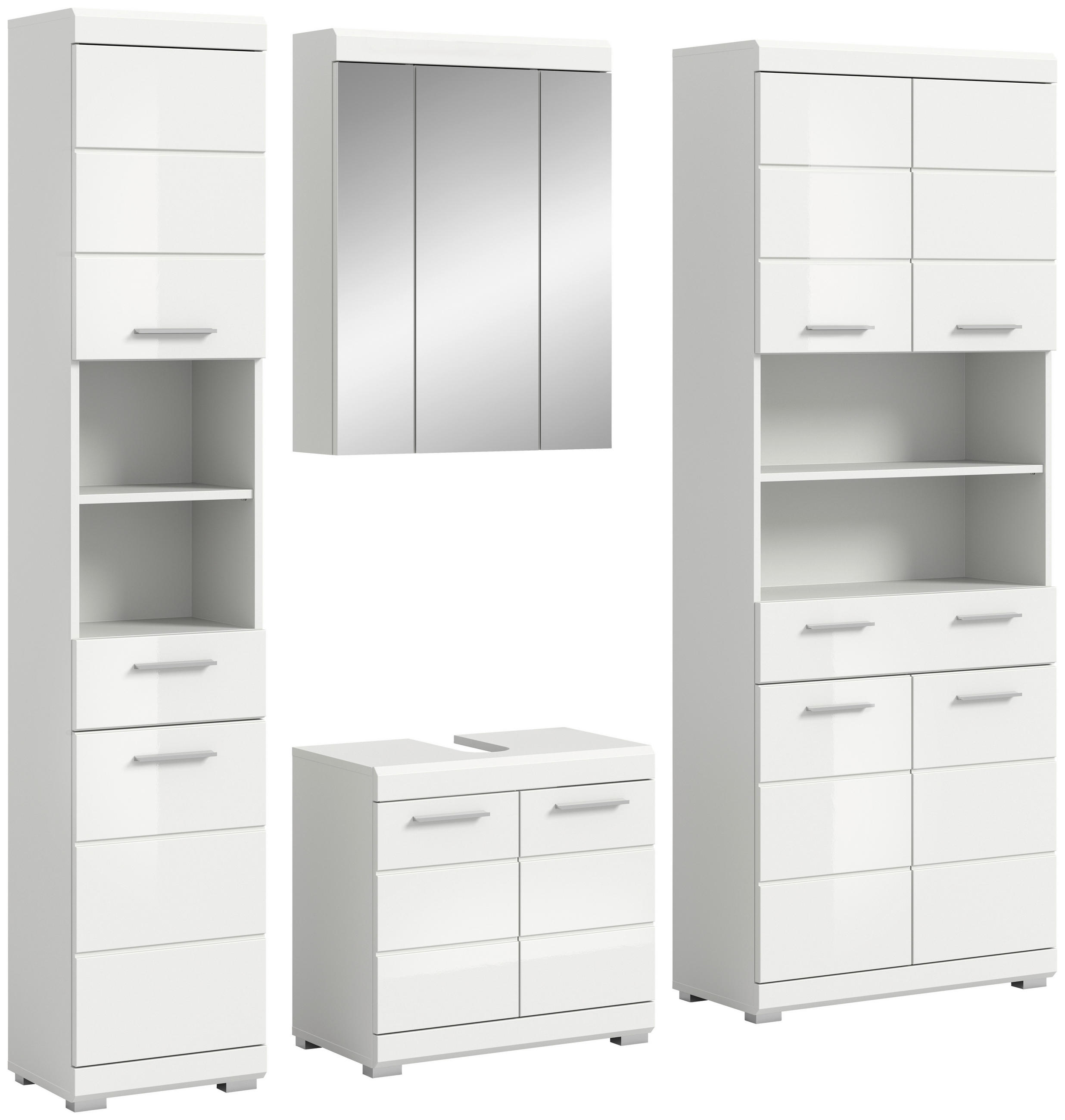 BADEZIMMER 4-teilig  in 171 cm  - Weiß Hochglanz/Silberfarben, MODERN, Glas/Holzwerkstoff (171cm) - MID.YOU
