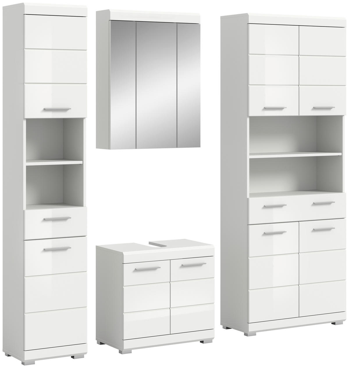 BADEZIMMER 4-teilig  in 171 cm  - Weiß Hochglanz/Silberfarben, MODERN, Glas/Holzwerkstoff (171cm) - MID.YOU