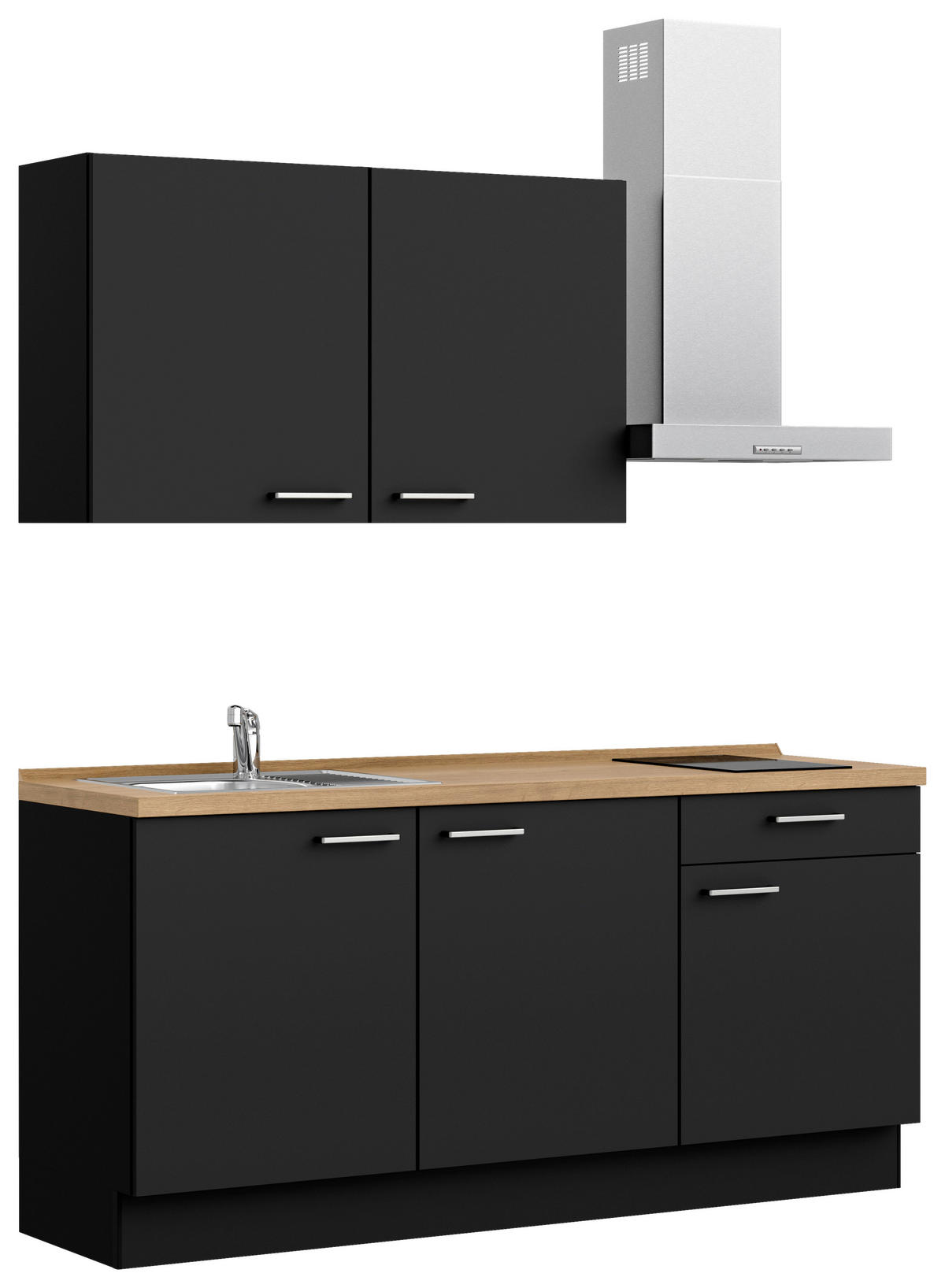 KÜCHENBLOCK 180 cm   in Schwarz, Eichefarben  - Edelstahlfarben/Eichefarben, MODERN, Holzwerkstoff/Metall (180cm) - Nobilia