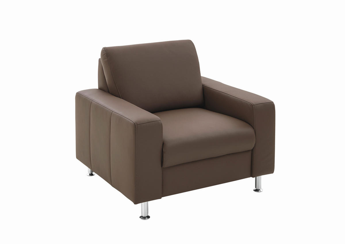 SESSEL Echtleder Dunkelbraun    - Chromfarben/Dunkelbraun, Design, Leder/Metall (96/86/93cm) - Beldomo Premium