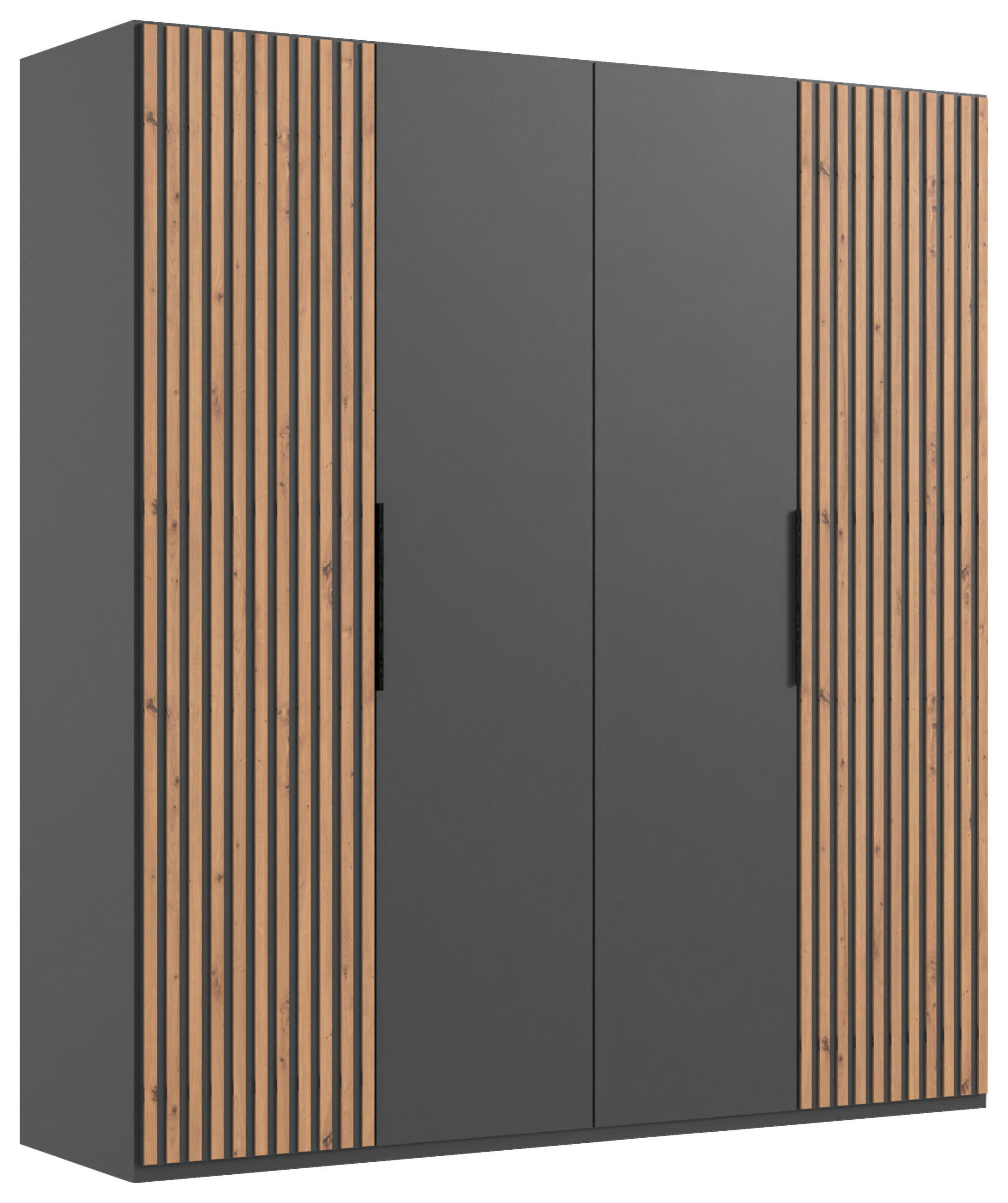 GARDEROB MED GÅNGJÄRN 200/216/58 cm 4-dörrar - grafitfärgad/svart, Modern, metall/trämaterial (200/216/58cm) - MID.YOU