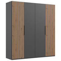 DREHTÜRENSCHRANK 200/216/58 cm,  in Graphitfarben, Eichefarben, 4-türig  - Eichefarben/Graphitfarben, MODERN, Holzwerkstoff/Metall (200/216/58cm) - MID.YOU