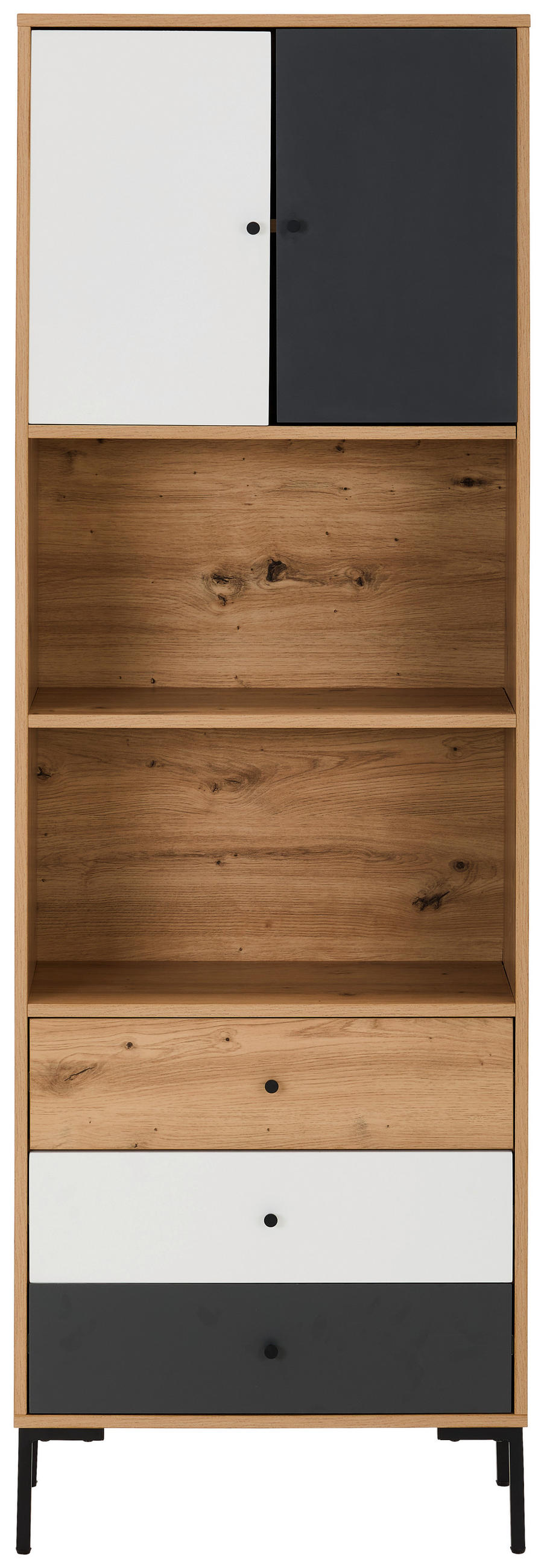 BEISTELLREGAL Grau, Weiß, Eichefarben  - Eichefarben/Schwarz, Design, Holzwerkstoff/Metall (60/180/30cm) - Carryhome