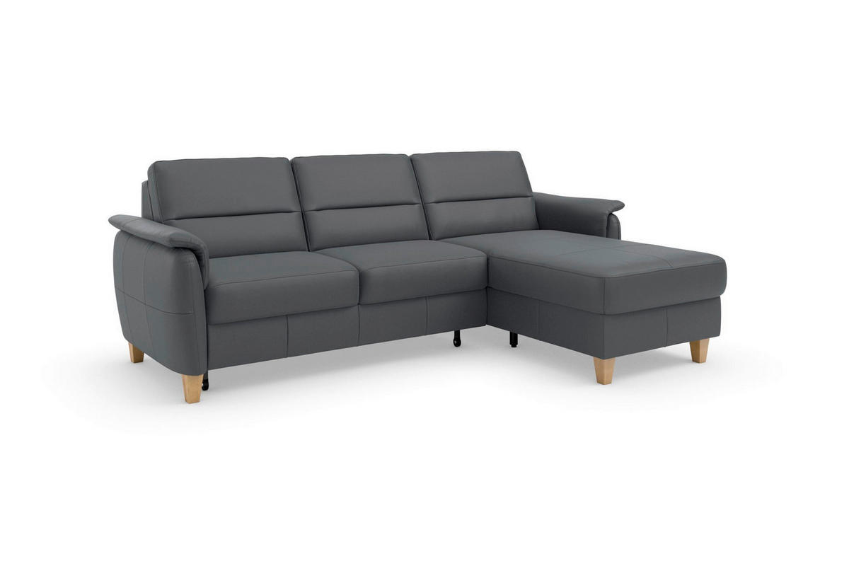 ECKSOFA PALMERA E Schwarz Echtleder  - Eichefarben/Schwarz, Basics, Leder/Holz (244/163cm) - Sit & More