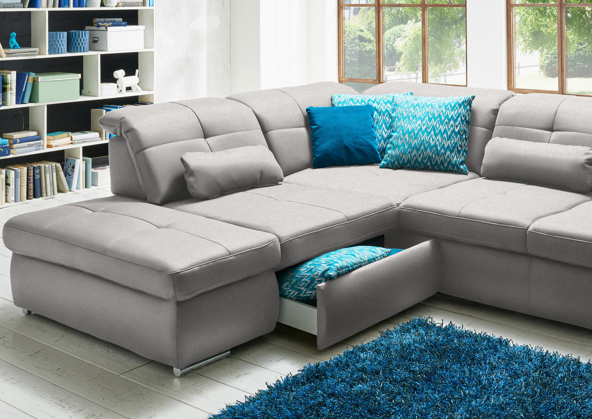 WOHNLANDSCHAFT  in Mikrofaser Silberfarben  - Chromfarben/Silberfarben, Design, Holzwerkstoff/Textil (260/371/195cm) - Beldomo Style