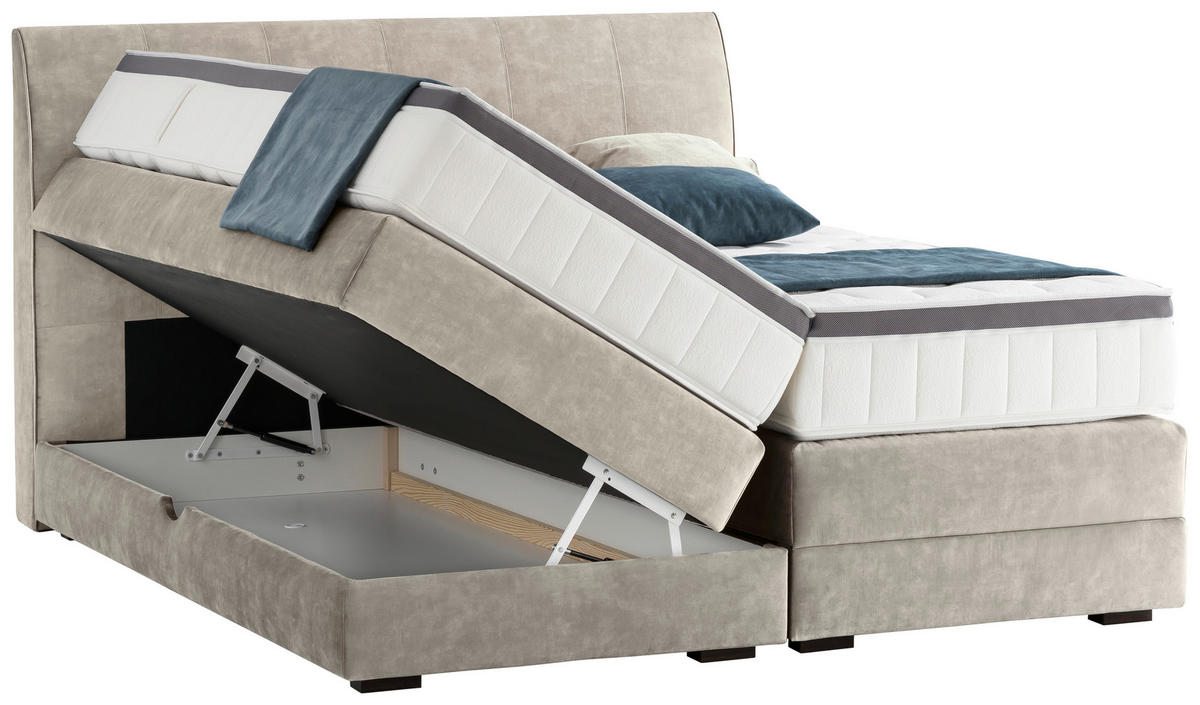 BOXSPRINGBETT 180/200 cm  in Hellgrau  - Wengefarben/Hellgrau, KONVENTIONELL, Holz/Textil (180/200cm) - Novel