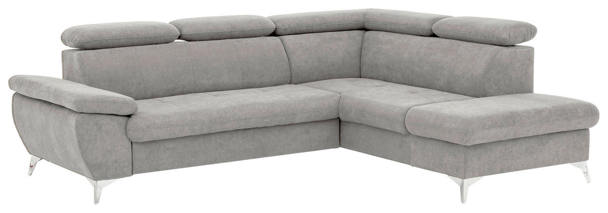 ECKSOFA in Mikrofaser Grau  - Chromfarben/Grau, Konventionell, Textil/Metall (256/209cm) - Livetastic
