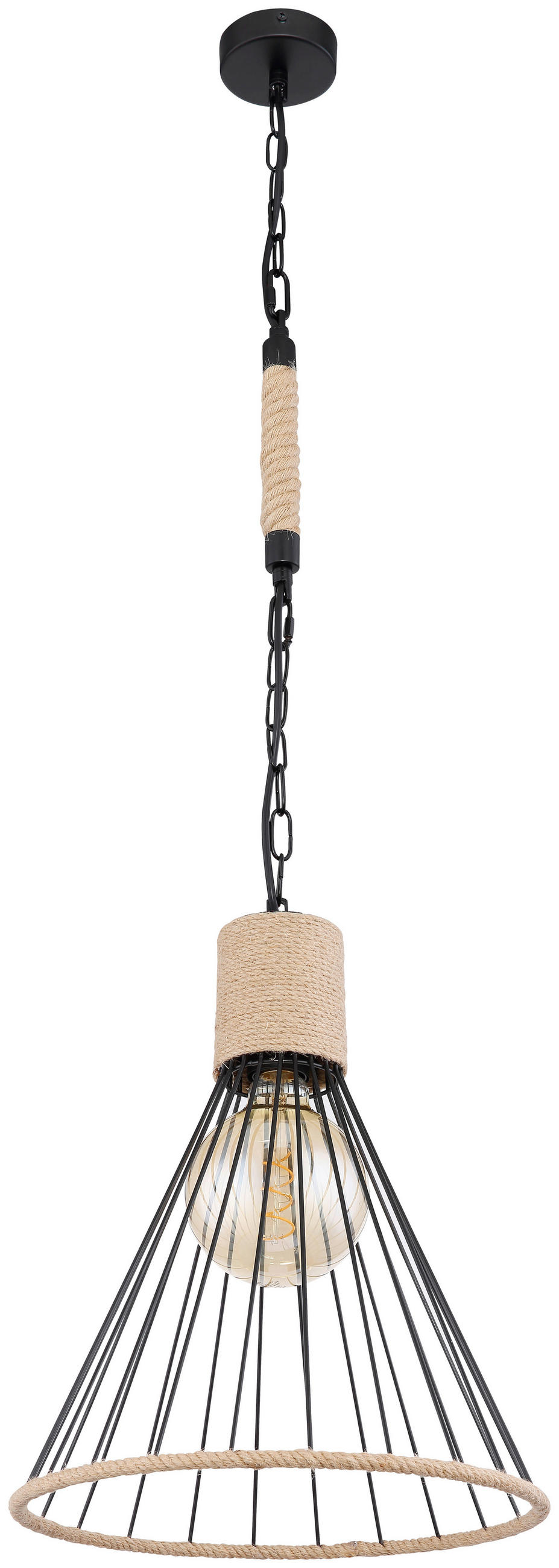 VISEČA SVETILKA        35/140 cm      E27 - črna/rjava, Natur, kovina/naravni materiali (35/140cm) - Globo