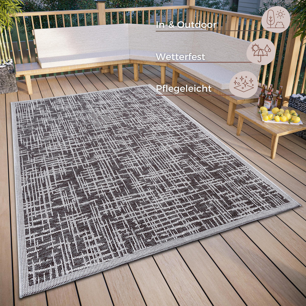 OUTDOORTEPPICH 63/120 cm Clyde Beige, Grau  - Beige/Grau, Design, Kunststoff (63/120cm) - Hanse Home