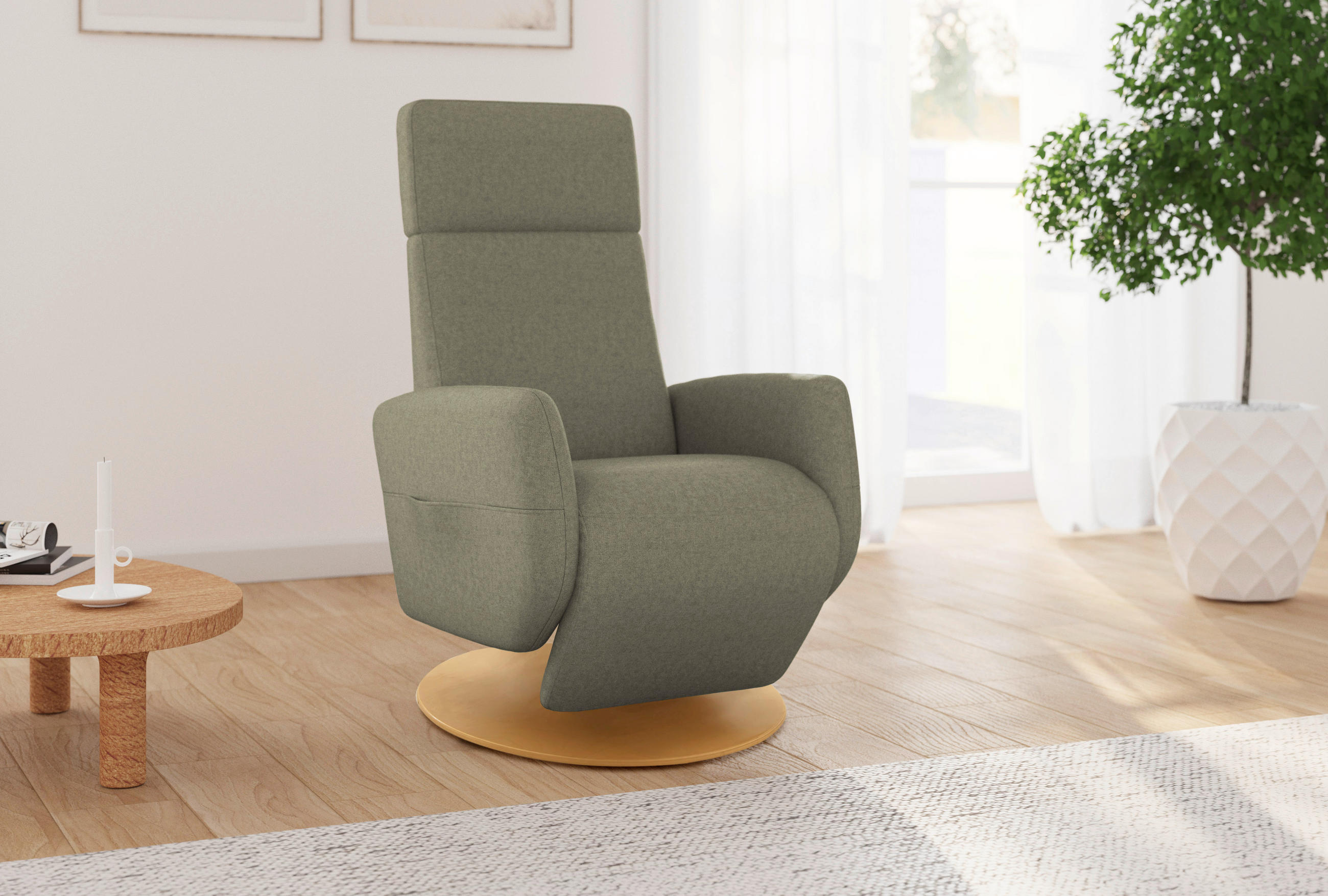RELAXSESSEL in Textil Olivgrün  - Eichefarben/Olivgrün, KONVENTIONELL, Holz/Textil (71/110/82cm) - Sit & More