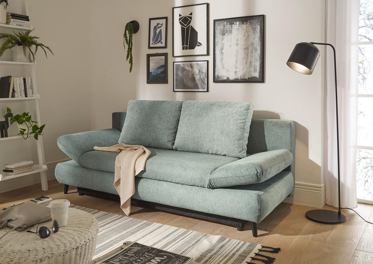 KANAPÉÁGY textil, faalapú anyag szürkéskék  - fekete/szürkéskék, Konventionell, műanyag/faalapú anyag (212/88/101cm) - MID.YOU