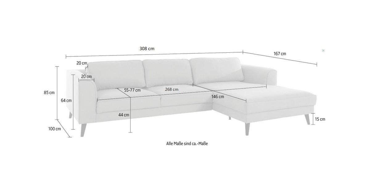 ECKSOFA in Velours Anthrazit  - Wengefarben/Anthrazit, Modern, Holz/Textil (308/167cm) - Trendmanufaktur