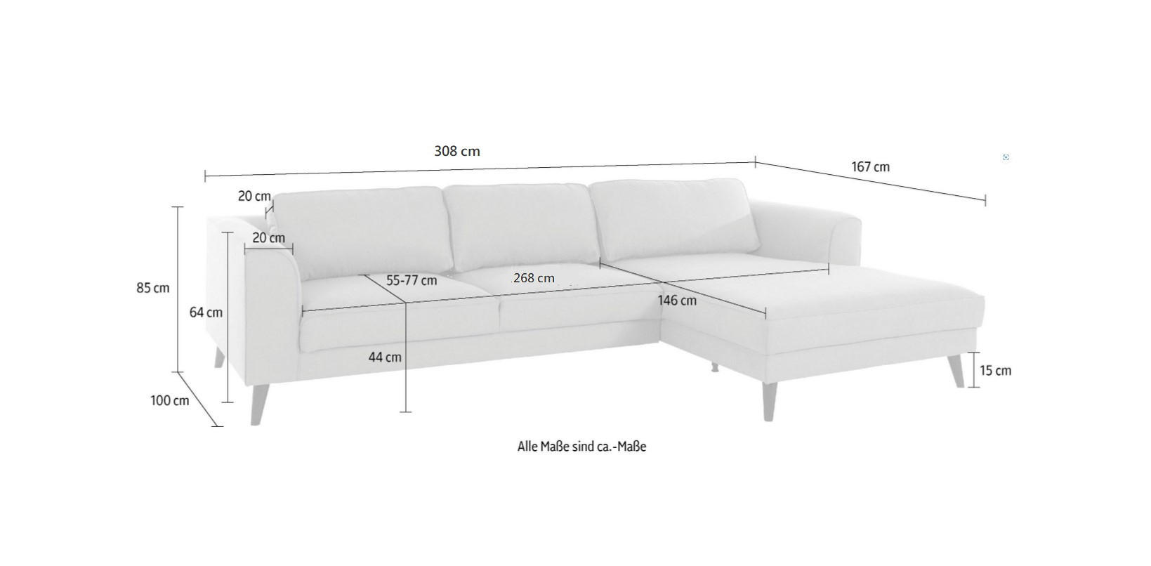 Thumbnail - Trendmanufaktur Ecksofa Lumber Jack, Anthrazit, Textil, Wenge, 5-Sitzer, Ottomane rechts, L-Form, 308x167 cm, seitenverk...