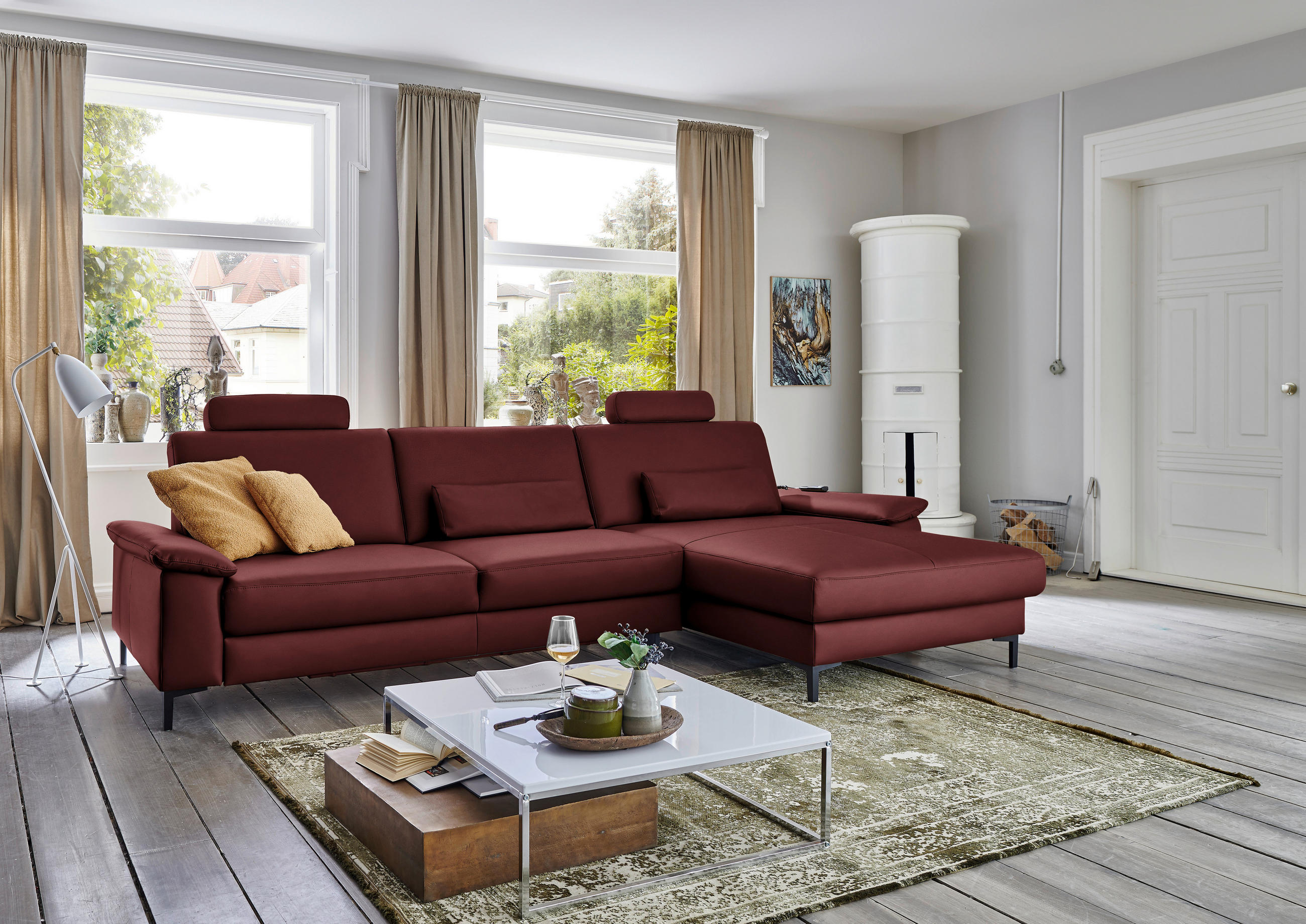ECKSOFA in Echtleder Brombeere  - Brombeere/Schwarz, Design, Leder/Metall (334/176cm) - Dieter Knoll