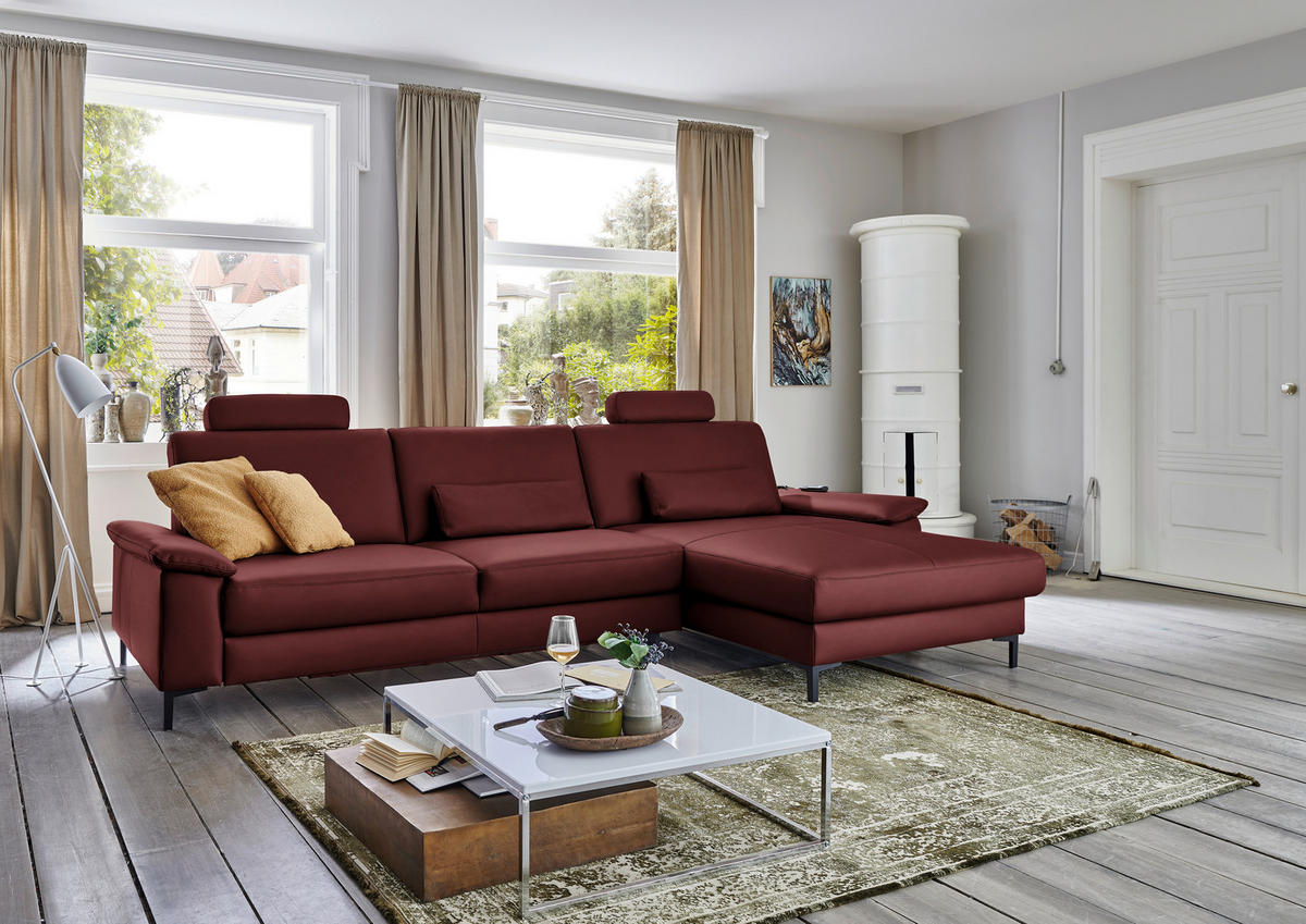 ECKSOFA in Echtleder Brombeere  - Brombeere/Schwarz, Design, Leder/Metall (334/176cm) - Dieter Knoll
