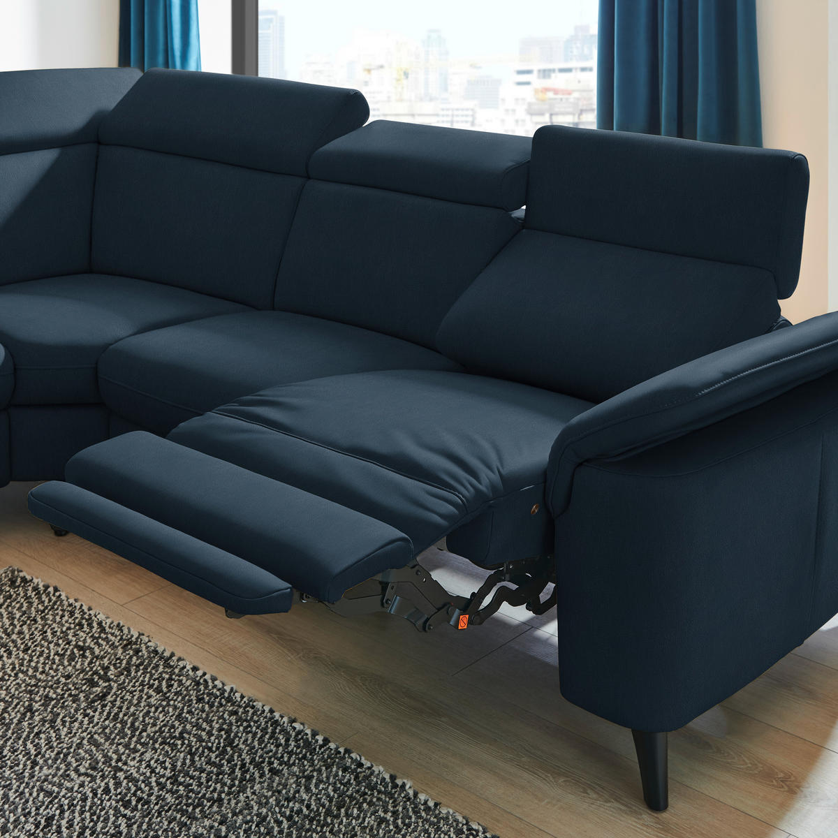 ECKSOFA in Echtleder Dunkelblau  - Schwarz/Dunkelblau, Design, Leder/Metall (239/285cm) - Cantus