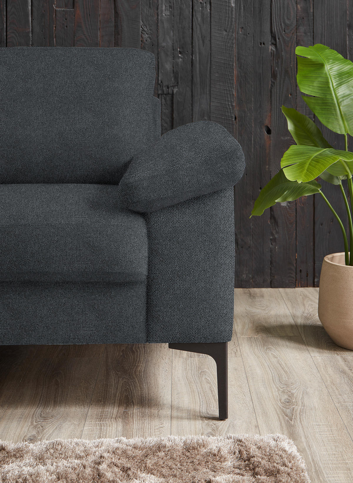 3-SITZER-SOFA in Flachgewebe Anthrazit  - Anthrazit/Schwarz, Design, Textil/Metall (226/89/97cm) - Pure Home Lifestyle