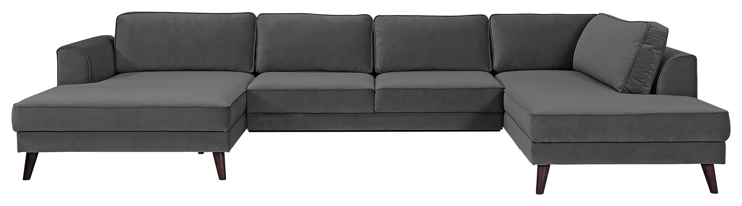 WOHNLANDSCHAFT Anthrazit Velours - Wengefarben/Anthrazit, MODERN, Holz/Textil (169/348/201cm) - Trendmanufaktur