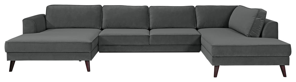 WOHNLANDSCHAFT Anthrazit Velours  - Wengefarben/Anthrazit, MODERN, Holz/Textil (169/348/201cm) - Trendmanufaktur
