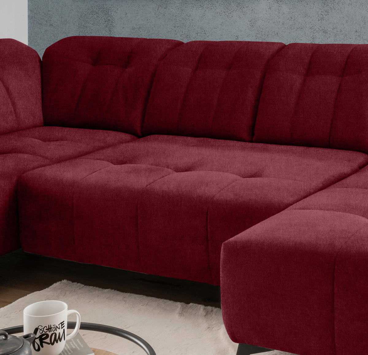 WOHNLANDSCHAFT in Mikrofaser Bordeaux  - Bordeaux/Schwarz, Modern, Textil/Metall (200/337/180cm) - Livetastic