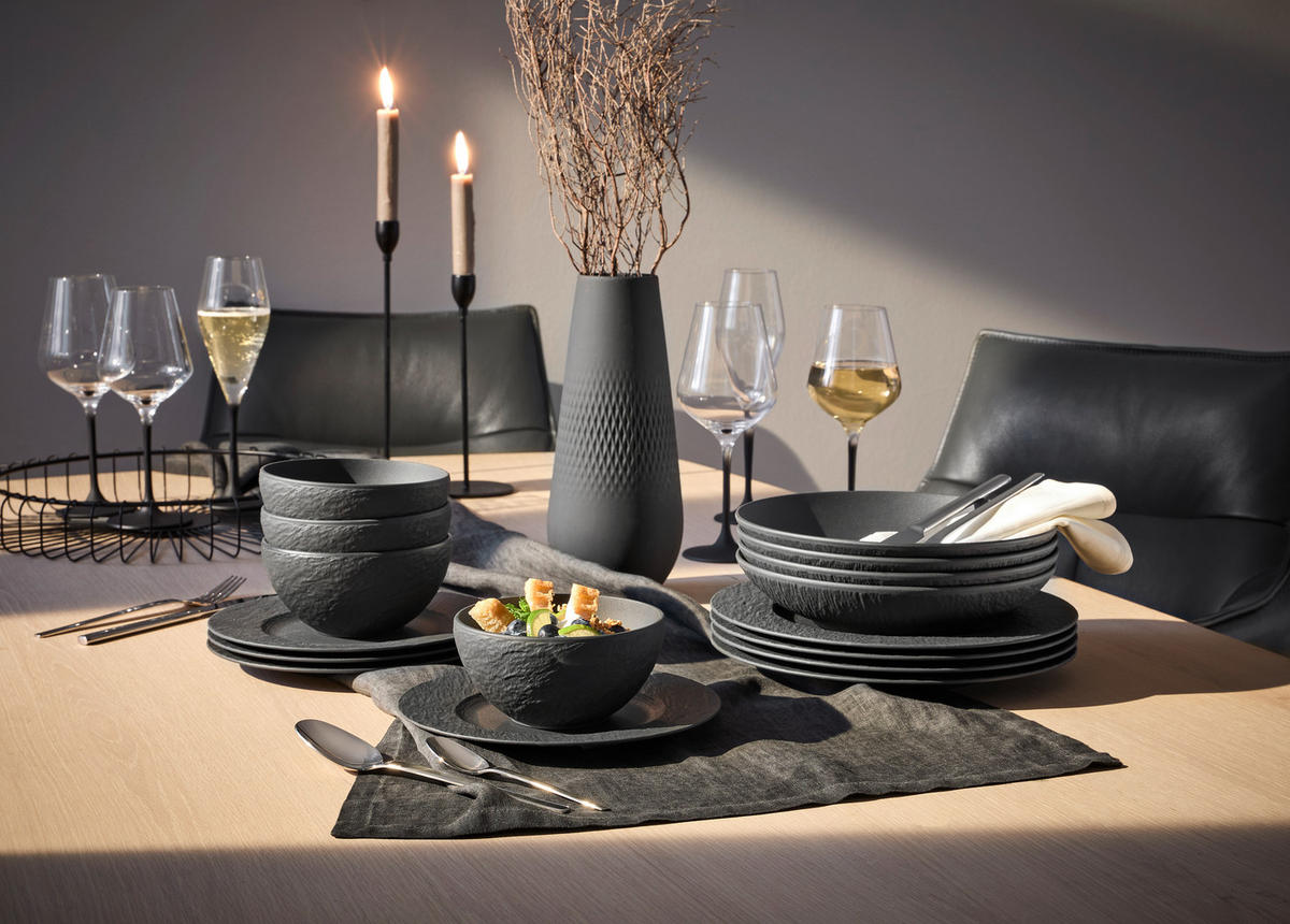 TAFELSERVICE Schwarz 16-teilig Manufacture Rock  - Schwarz, Design, Keramik - Villeroy & Boch