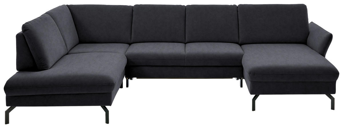 WOHNLANDSCHAFT in Velours Anthrazit  - Anthrazit/Schwarz, Design, Textil/Metall (220/335/179cm) - Beldomo System