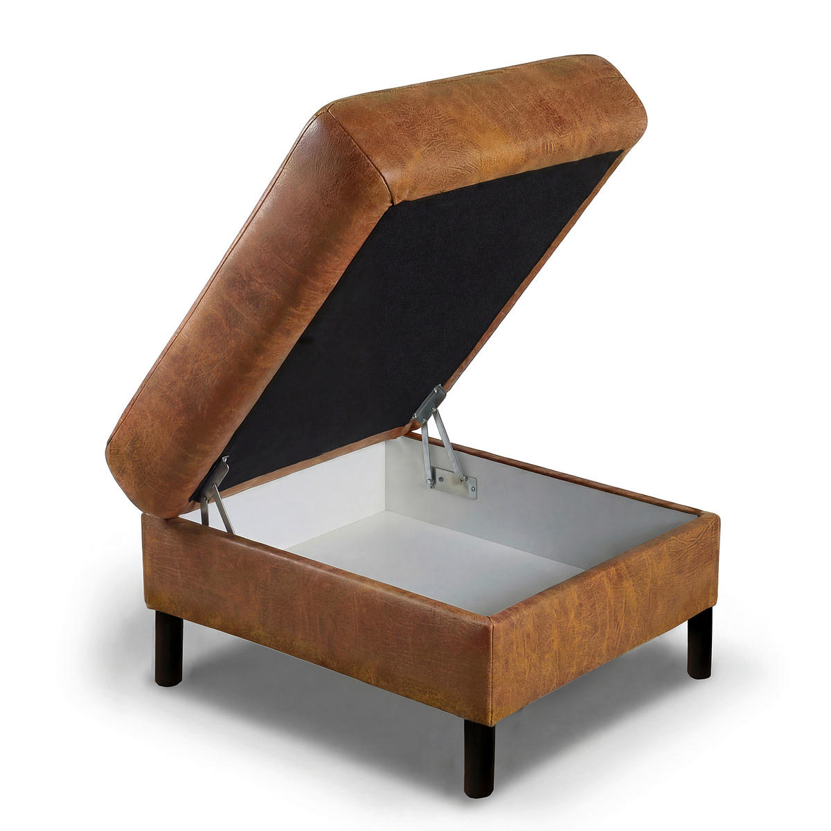 HOCKER Lederlook Echtleder Hellbraun  - Hellbraun, Design, Leder/Textil (70/48/60cm) - Livetastic