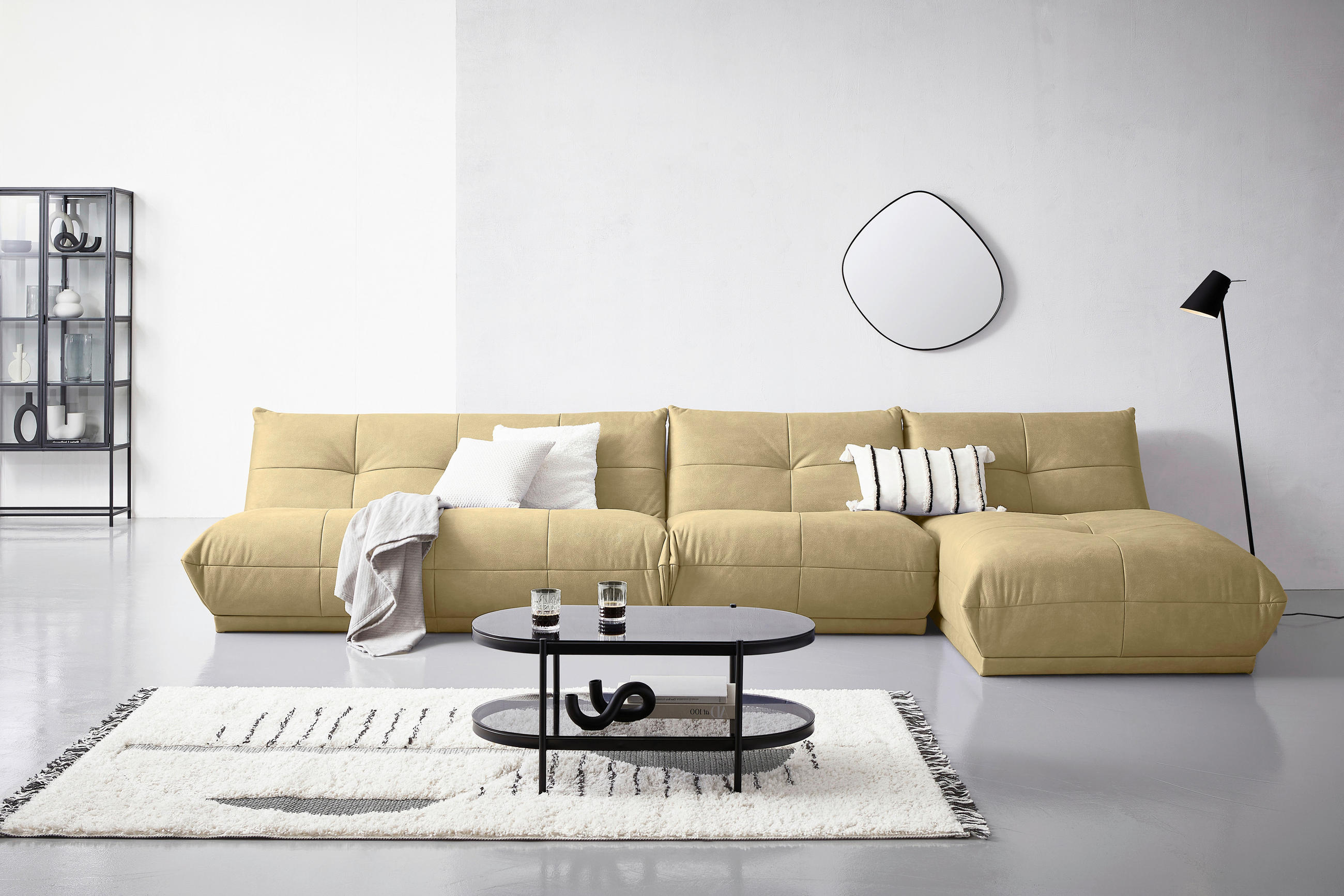ECKSOFA in Lederlook Beige  - Beige, Trend, Textil (390/185cm) - Livetastic