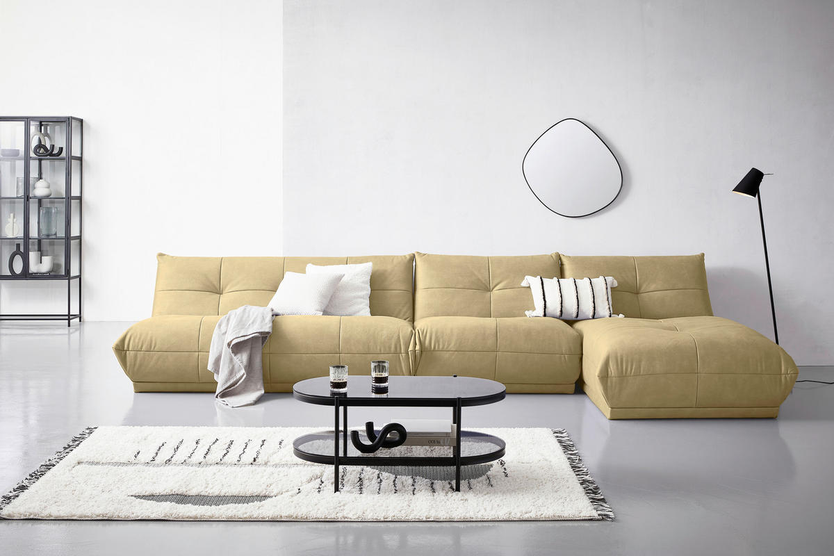 ECKSOFA Beige Lederlook  - Beige, Trend, Textil (390/185cm) - Livetastic