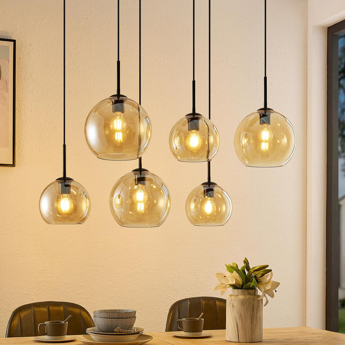 HÄNGELEUCHTE Amelie 97,5/42,5/150 cm   - Bernsteinfarben, Basics, Glas/Metall (97,5/42,5/150cm) - Novel