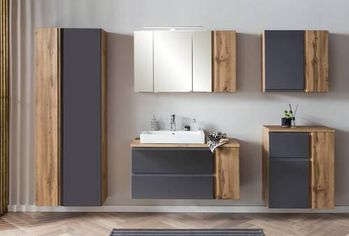 HOCHSCHRANK 65/180/35 cm - Eiche Wotan/Grau, Modern, Holzwerkstoff (65/180/35cm) - Held