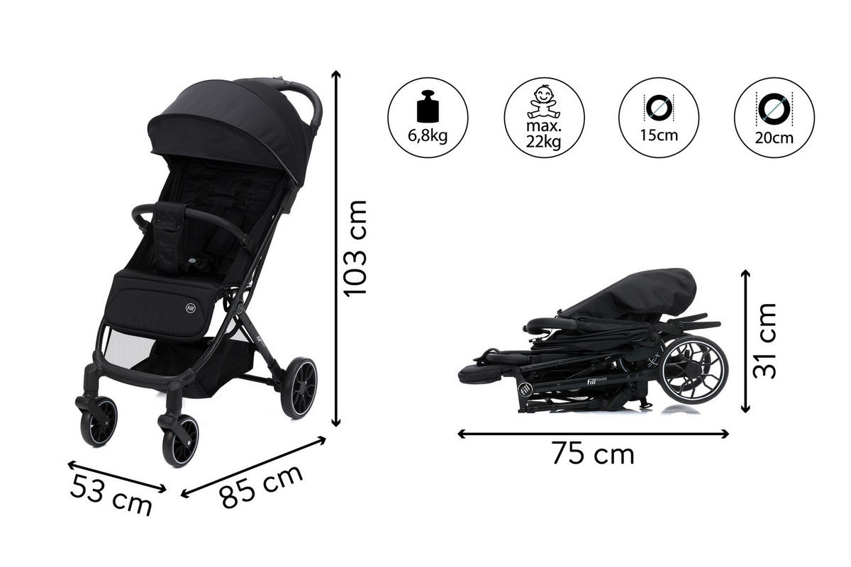 KIŠOBRAN KOLICA   - crna, Osnovno, tekstil/metal (85/53/103cm) - Fillikid