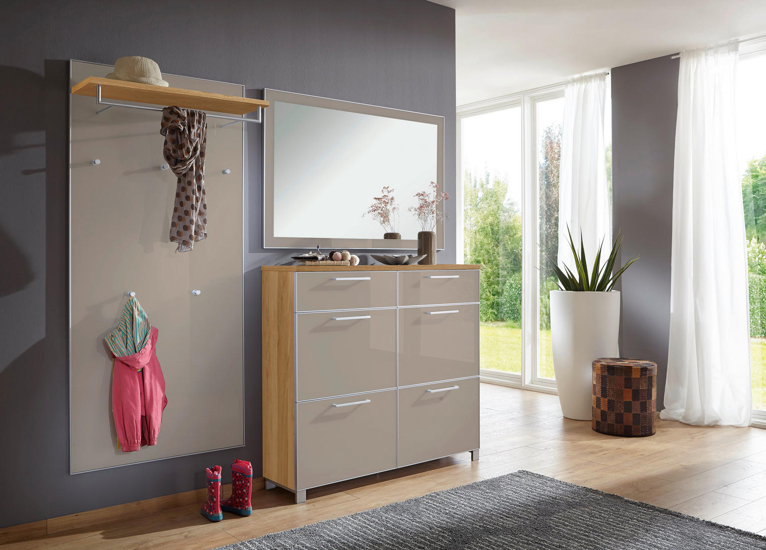 GARDEROBE 210/195/31 cm Taupe, Eichefarben  - Einrichtungsbeispiel