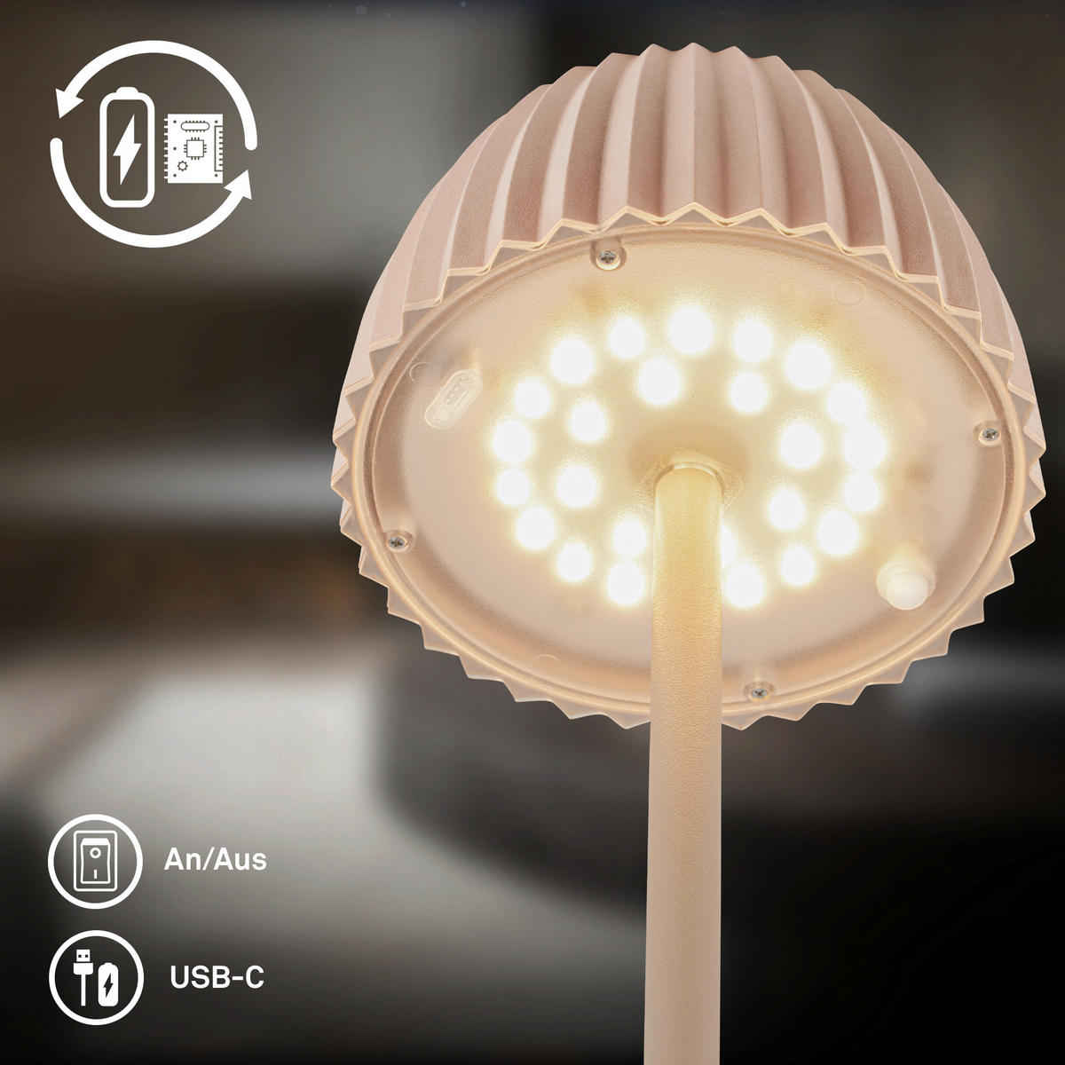 AKKU-STEHLEUCHTE 19/123,5 cm    - Beige, Basics, Kunststoff/Metall (19/123,5cm)