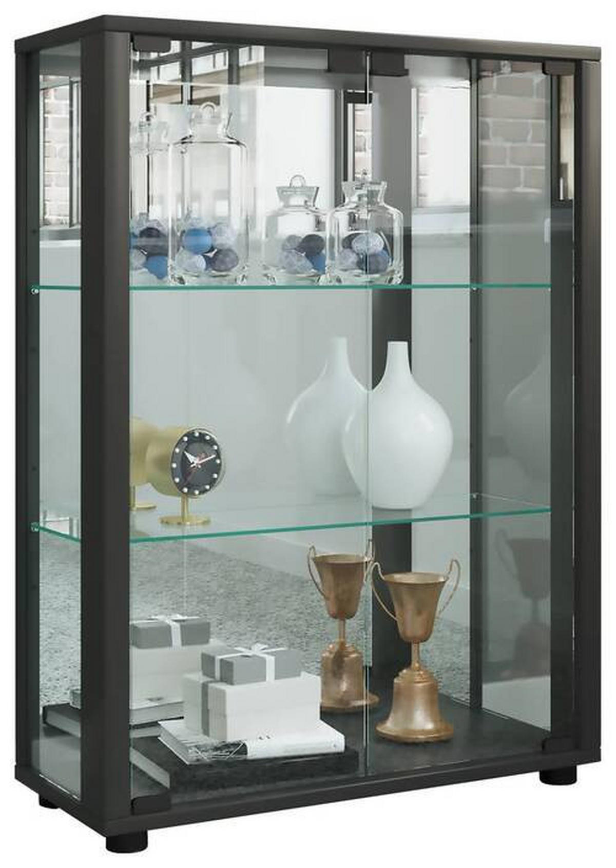 VITRINE in Schwarz  - Schwarz, Modern, Glas/Holzwerkstoff (60/80/25cm) - MID.YOU