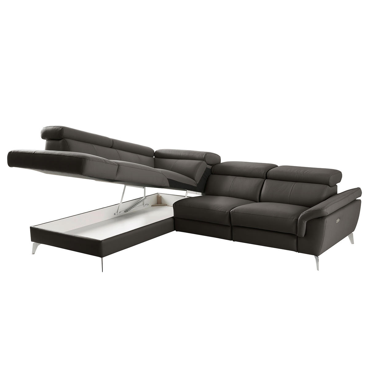 ECKSOFA  in Lederlook Echtleder Dunkelbraun  210/265 cm  - Chromfarben/Dunkelbraun, Design, Leder/Textil (210/265cm) - Livetastic